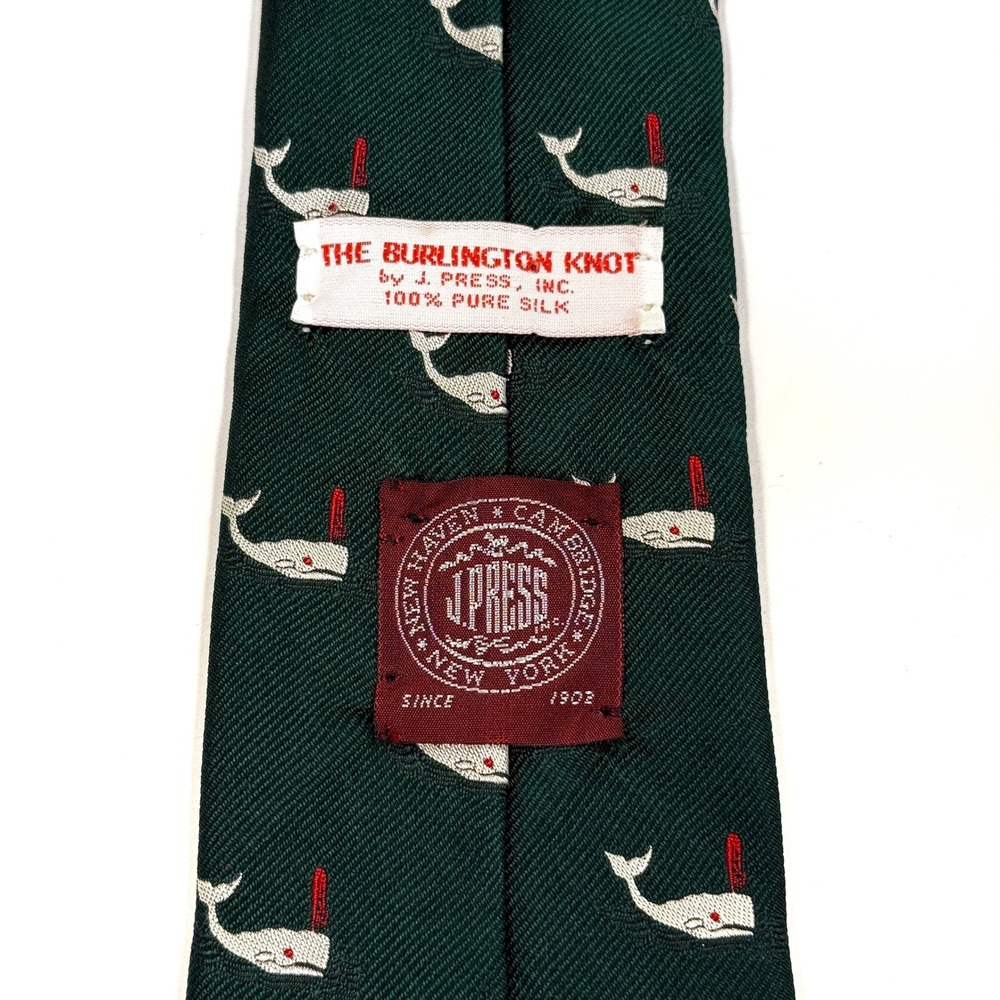 Vintage 60s J. Press Green Silk Whale Burlington Knot Necktie Nautical Preppy